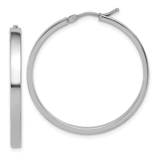 14K White Gold Square Tube Round Hoop Earrings