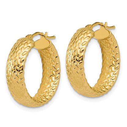 14K Yellow Gold Polished Weave Design Round Hoop Earrings