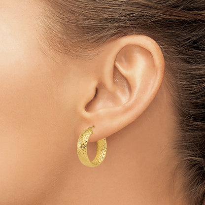 14K Yellow Gold Polished Weave Design Round Hoop Earrings