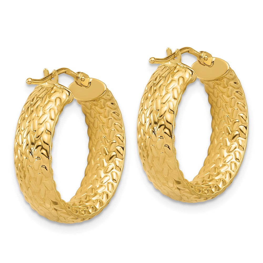 14K Yellow Gold Polished Weave Design Round Hoop Earrings