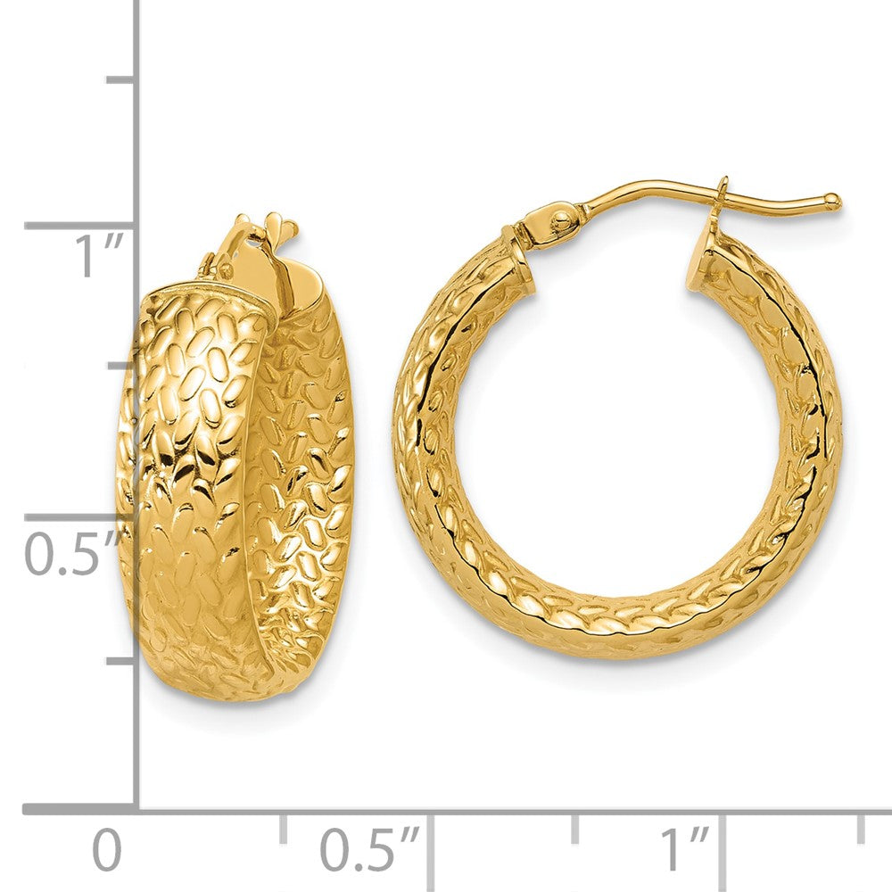 14K Yellow Gold Polished Weave Design Round Hoop Earrings