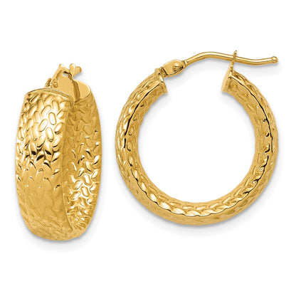 14K Yellow Gold Polished Weave Design Round Hoop Earrings