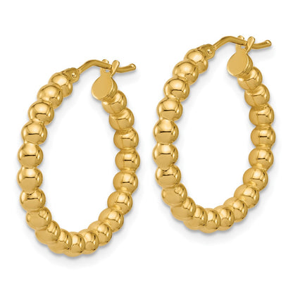 14K Yellow Gold Polished Beaded Round Hoop Earrings
