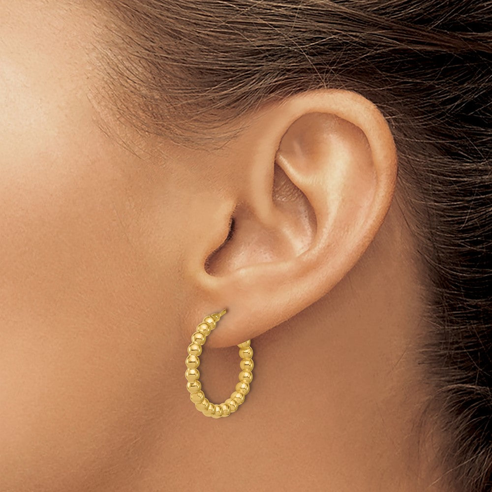 14K Yellow Gold Polished Beaded Round Hoop Earrings