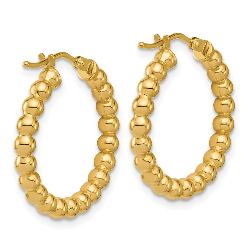 14K Yellow Gold Polished Beaded Round Hoop Earrings