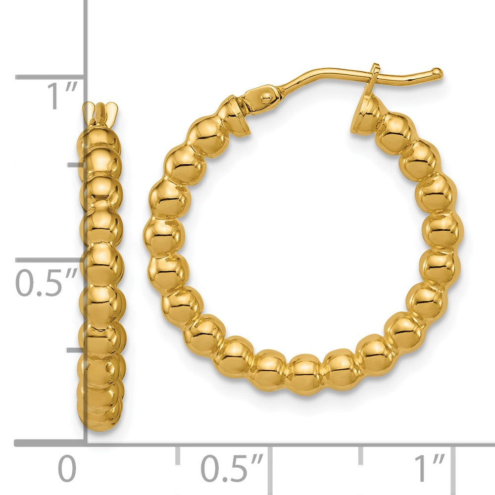 14K Yellow Gold Polished Beaded Round Hoop Earrings