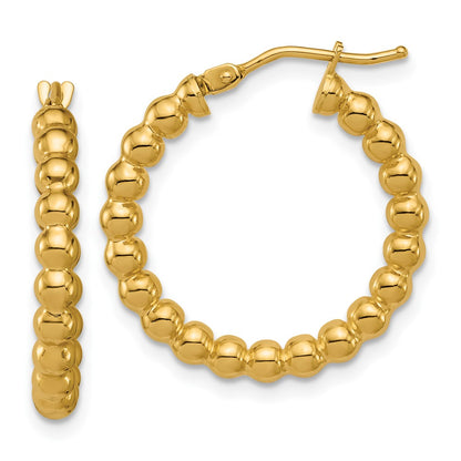 14K Yellow Gold Polished Beaded Round Hoop Earrings