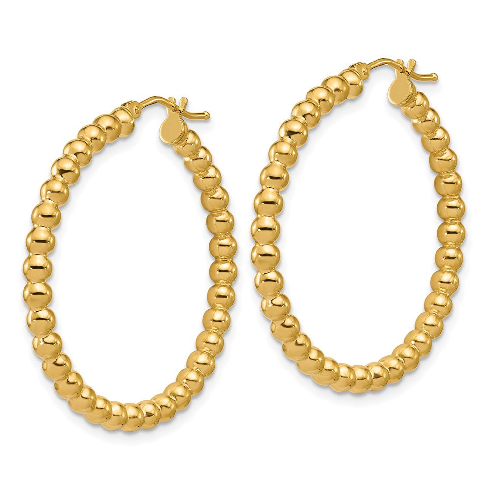 14K Yellow Gold Polished Beaded Round Hoop Earrings