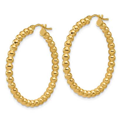 14K Yellow Gold Polished Beaded Round Hoop Earrings