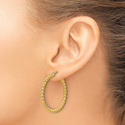 14K Yellow Gold Polished Beaded Round Hoop Earrings