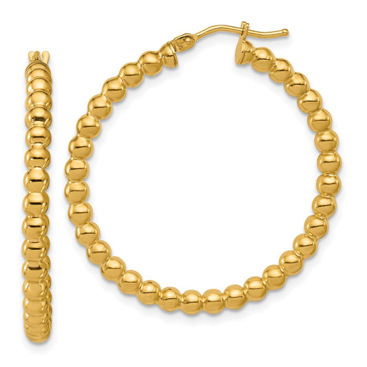 14K Yellow Gold Polished Beaded Round Hoop Earrings