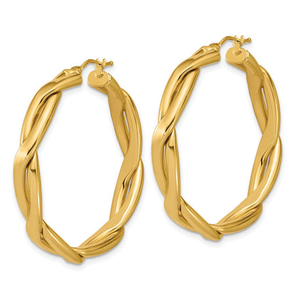 14K Yellow Gold Polished Fancy Twist Round Hoop Earrings