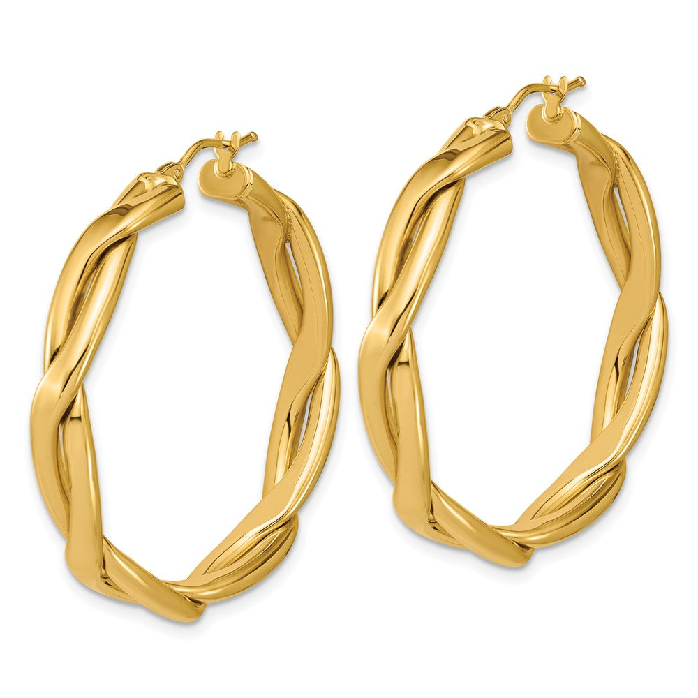 14K Yellow Gold Polished Fancy Twist Round Hoop Earrings