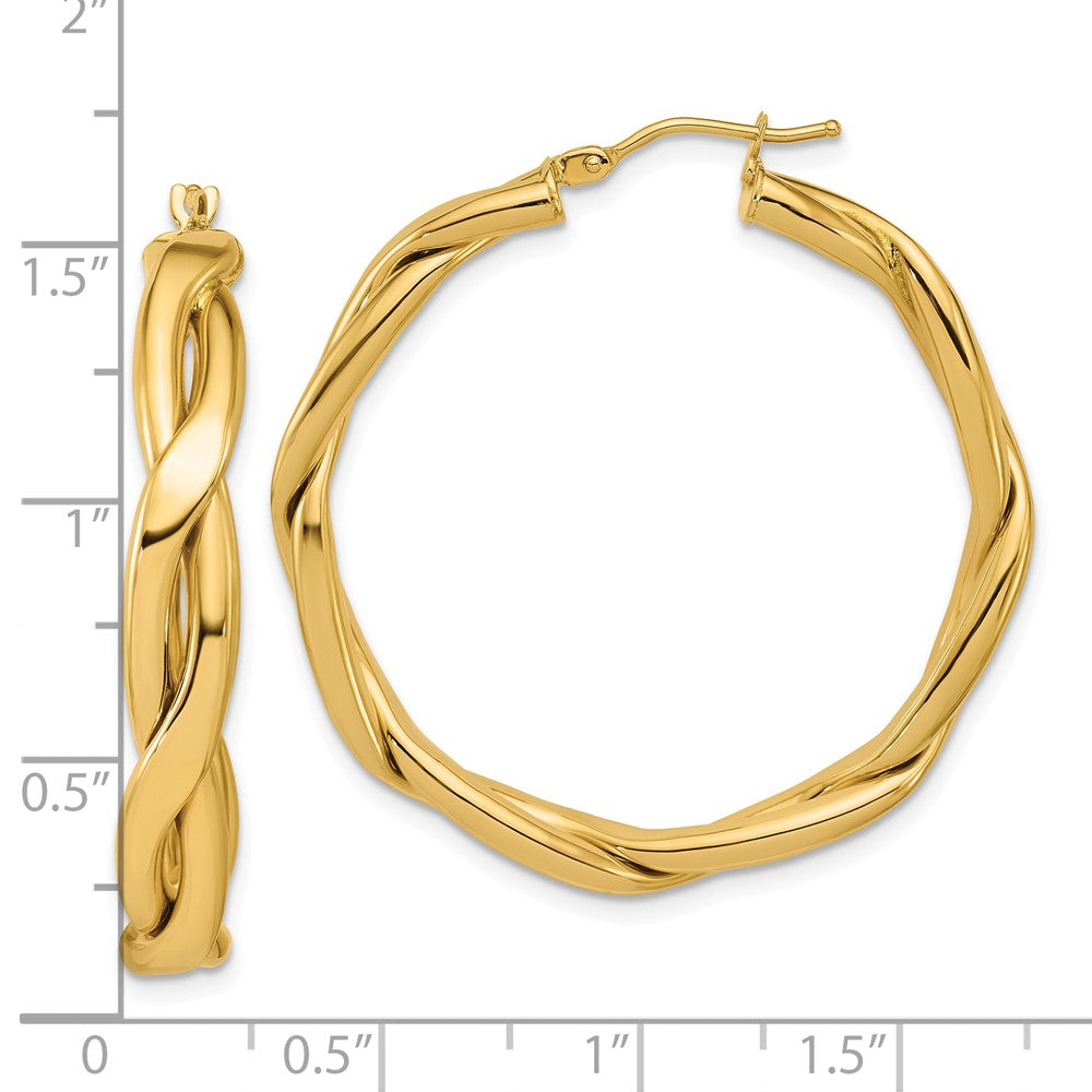 14K Yellow Gold Polished Fancy Twist Round Hoop Earrings