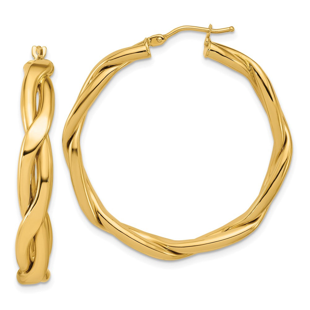 14K Yellow Gold Polished Fancy Twist Round Hoop Earrings