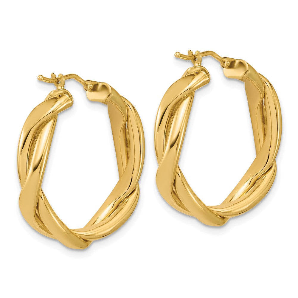 14K Yellow Gold Polished Fancy Twist Round Hoop Earrings