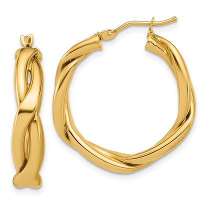 14K Yellow Gold Polished Fancy Twist Round Hoop Earrings
