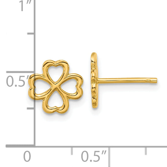 14K Yellow Gold Polished 4 Leaf Clover Post Earrings