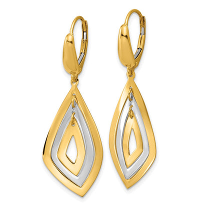 14K Two Tone Polished Dangle Leverback Earrings