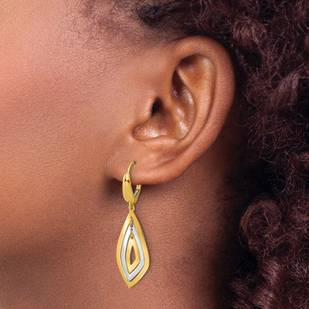 14K Two Tone Polished Dangle Leverback Earrings