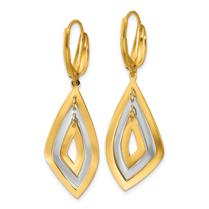 14K Two Tone Polished Dangle Leverback Earrings