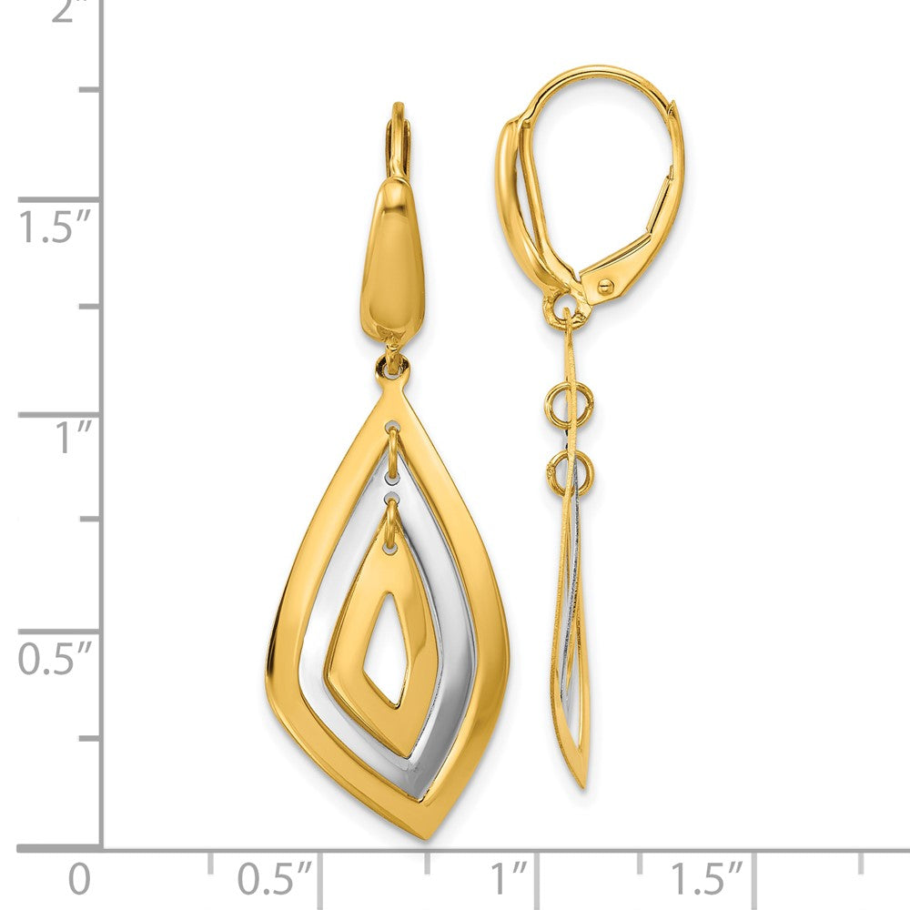 14K Two Tone Polished Dangle Leverback Earrings