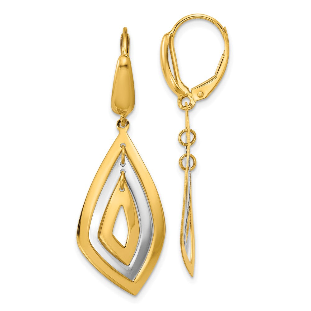 14K Two Tone Polished Dangle Leverback Earrings