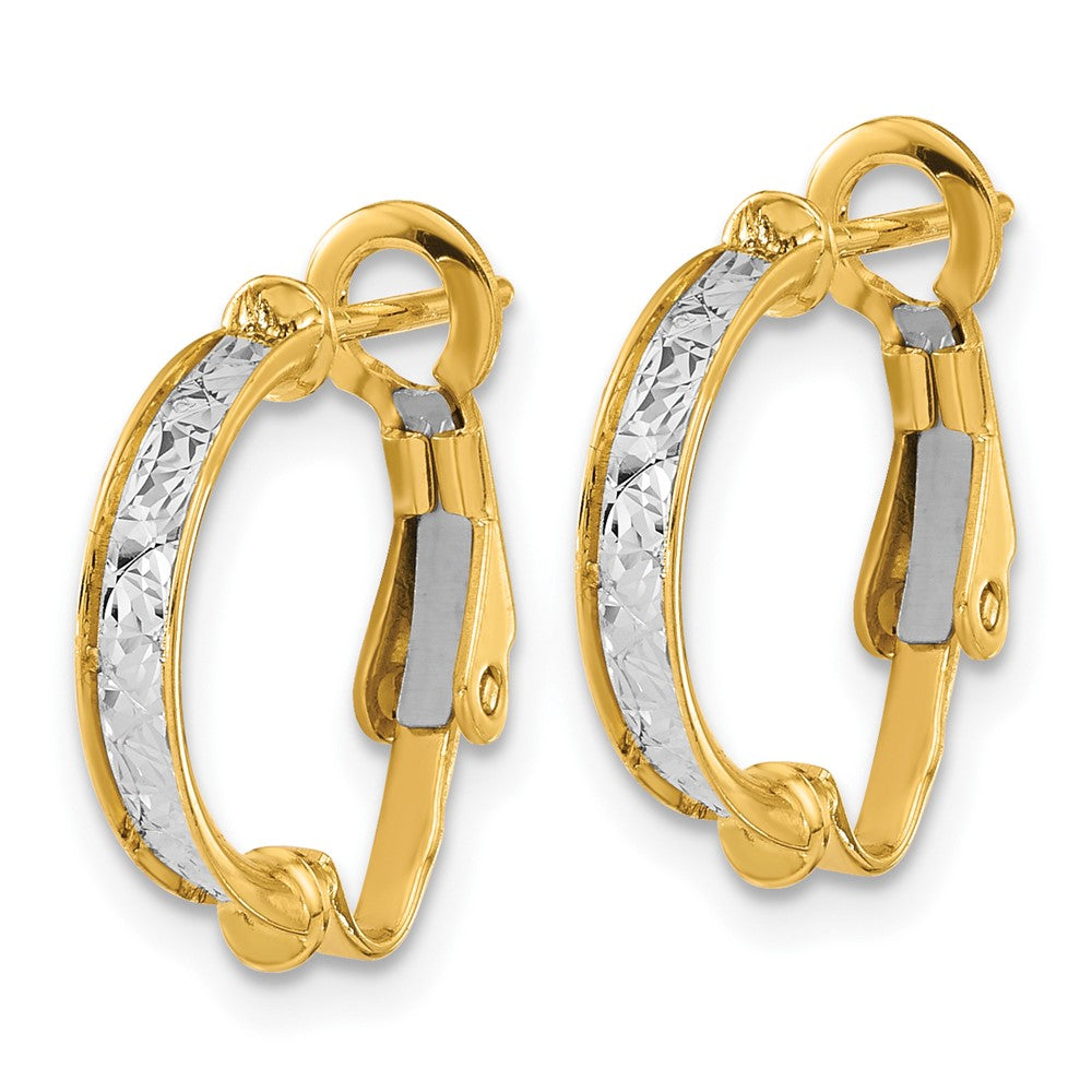 14K Two Tone Polished / Diamond Cut Omega Back Earrings