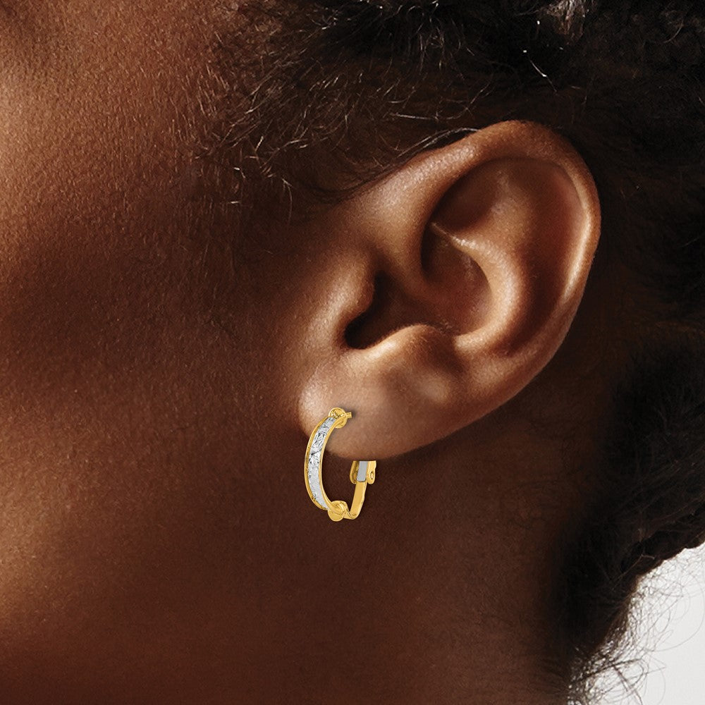 14K Two Tone Polished / Diamond Cut Omega Back Earrings