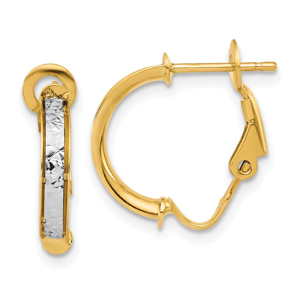 14K Two Tone Polished / Diamond Cut Omega Back Earrings