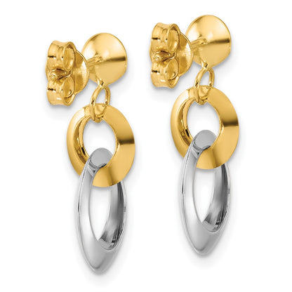 14K Two Tone Polished Circle Link Dangle Post Earrings