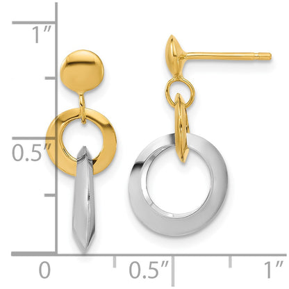 14K Two Tone Polished Circle Link Dangle Post Earrings