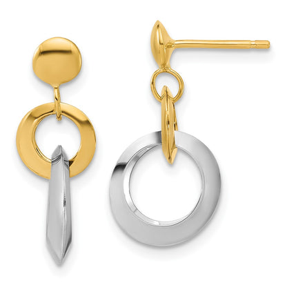 14K Two Tone Polished Circle Link Dangle Post Earrings