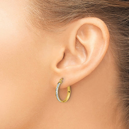 14K Two Tone Polished / Diamond Cut Round Hoop Earrings