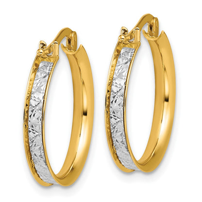 14K Two Tone Polished / Diamond Cut Round Hoop Earrings