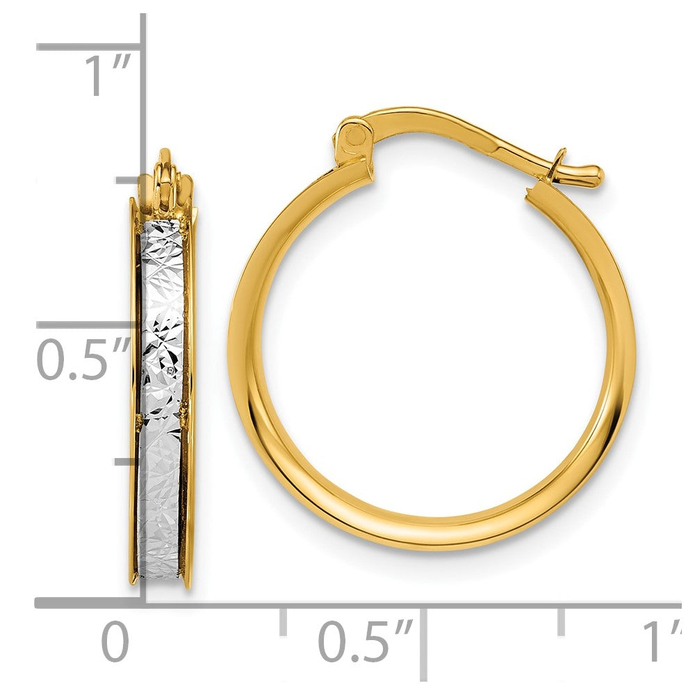 14K Two Tone Polished / Diamond Cut Round Hoop Earrings
