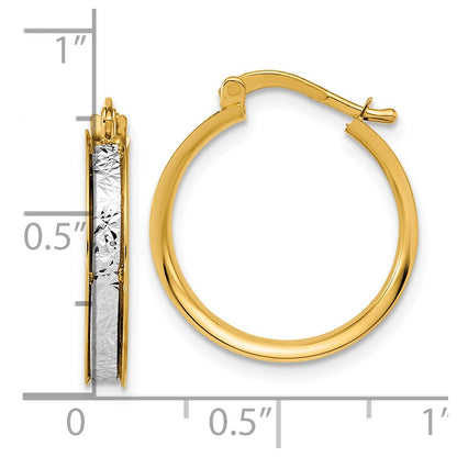 14K Two Tone Polished / Diamond Cut Round Hoop Earrings