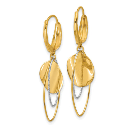 14K Two Tone Polished / Dia Cut Dangle Leverback Earrings