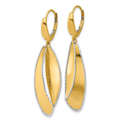 14K Two Tone Polished / Dia Cut Dangle Leverback Earrings