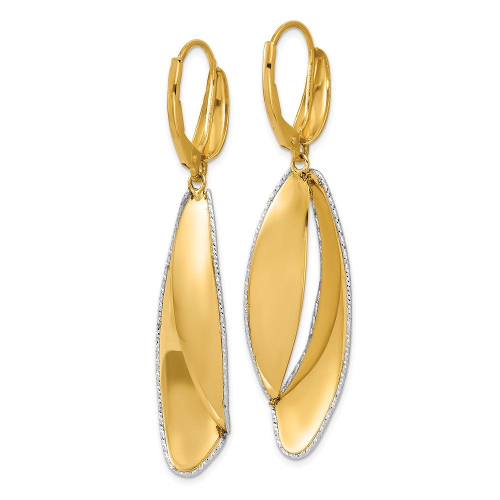 14K Two Tone Polished / Dia Cut Dangle Leverback Earrings