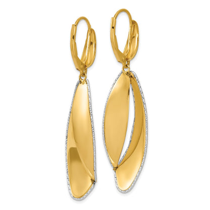 14K Two Tone Polished / Dia Cut Dangle Leverback Earrings