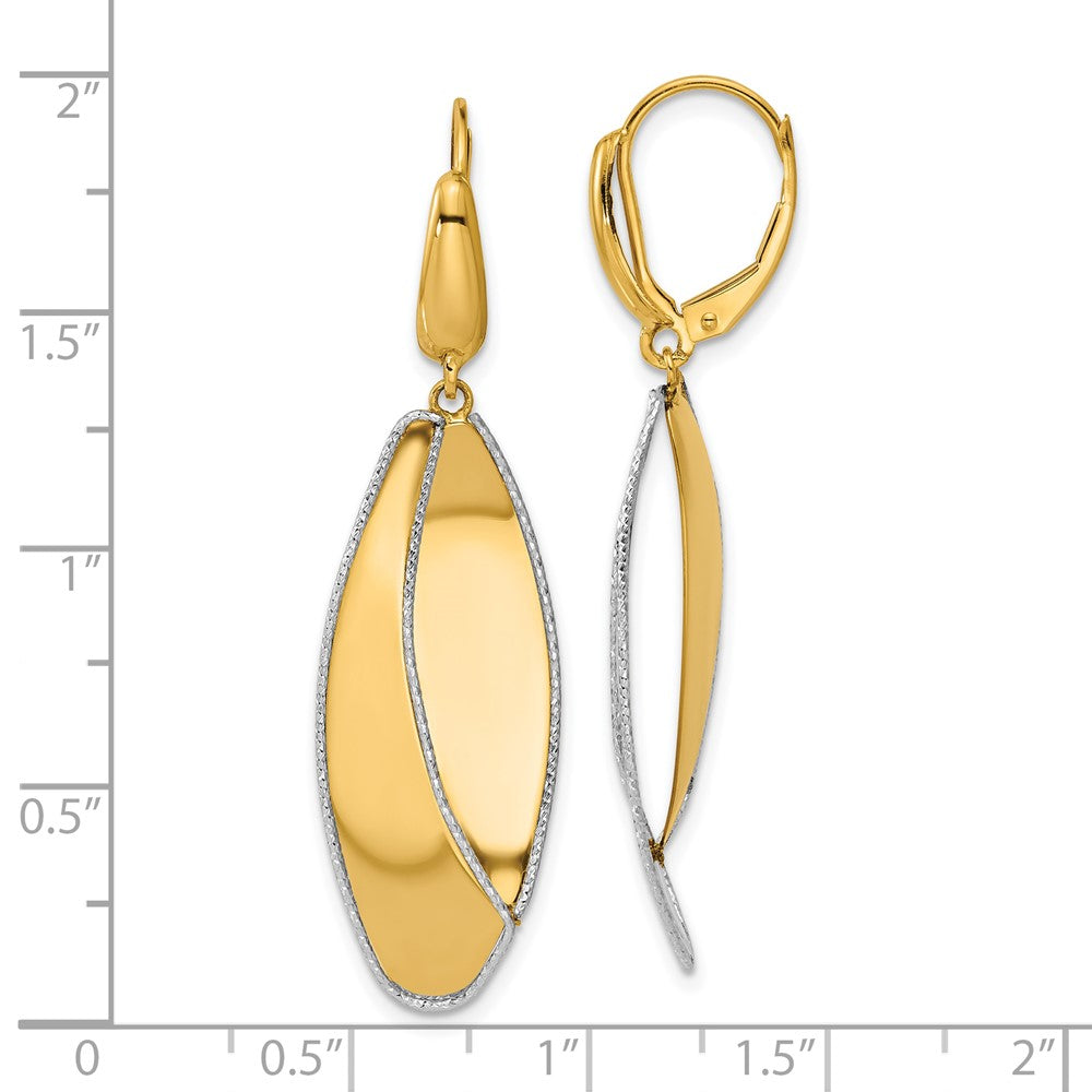 14K Two Tone Polished / Dia Cut Dangle Leverback Earrings
