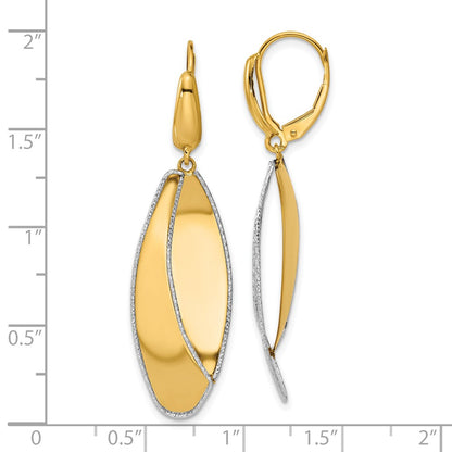 14K Two Tone Polished / Dia Cut Dangle Leverback Earrings