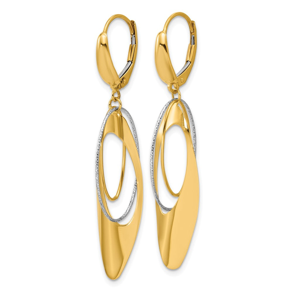 14K Two Tone Polished / Dia Cut Dangle Leverback Earrings