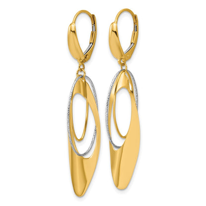 14K Two Tone Polished / Dia Cut Dangle Leverback Earrings