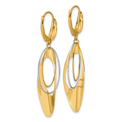 14K Two Tone Polished / Dia Cut Dangle Leverback Earrings