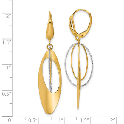 14K Two Tone Polished / Dia Cut Dangle Leverback Earrings