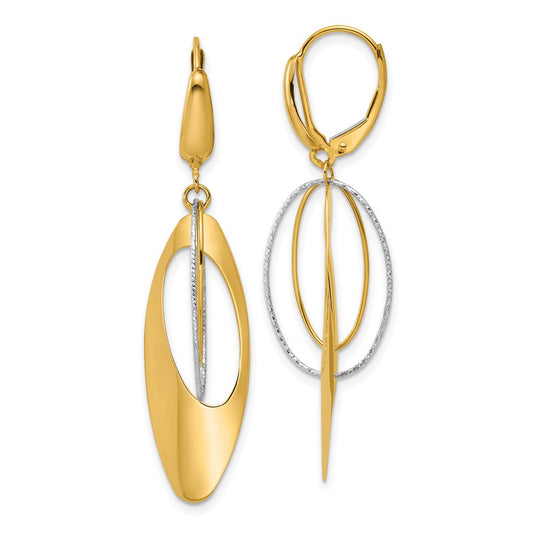 14K Two Tone Polished / Dia Cut Dangle Leverback Earrings