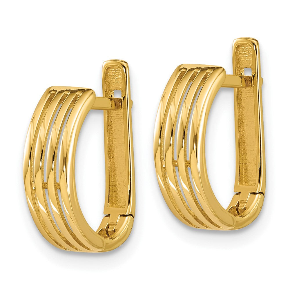 14K Yellow Gold Polished And Grooved Hinged Hoop Earrings