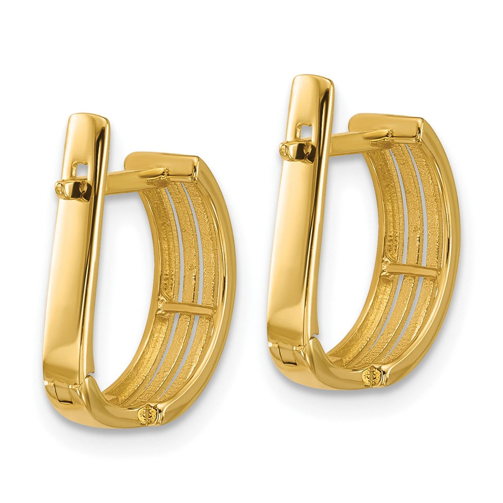 14K Yellow Gold Polished And Grooved Hinged Hoop Earrings